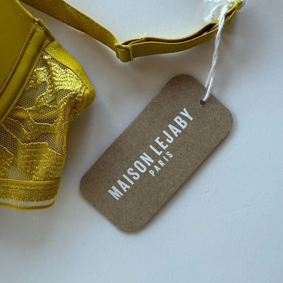 NWT Maison Lejaby Sin Embroidered Underwired Pushup Bra in Yellow Size 32C - Picture 8 of 11